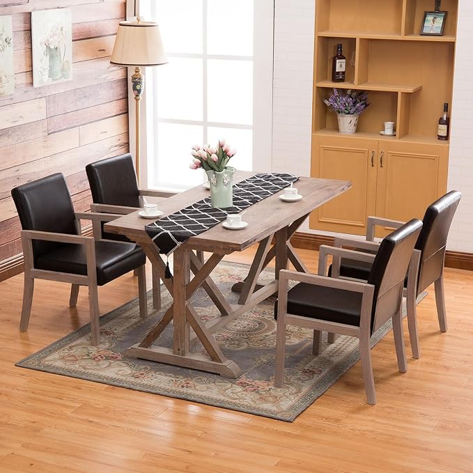 Dining Chairs Upholstered Dining Chairs with Arms, Mid Century Modern Accent Chairs for Living Room Arm Chairs with Wood Frame (2, Black with Wood Arms)