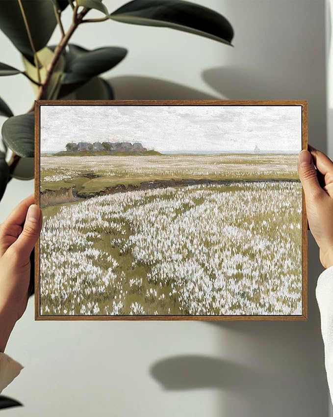 KISSFOX Vintage Landscape Canvas Wall Art Nature Wildflower Field Scenery Prints Country Painting Picture Decor Artwork Rustic Farmhouse Gallery Office Living Room Bedroom Bathroom