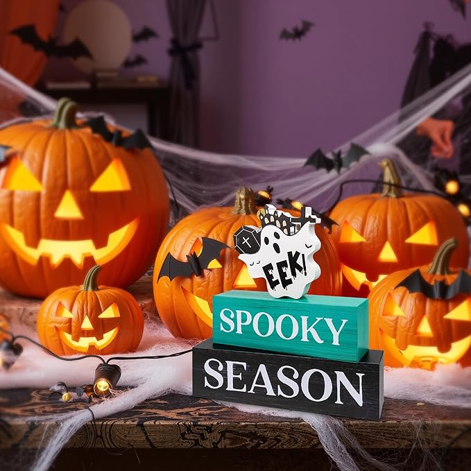 3 Pcs Halloween Wooden Tiered Tray Decor, Spooky Season Decorations Gifts for Home, Halloween Table Centerpiece for Fall Party Kitchen