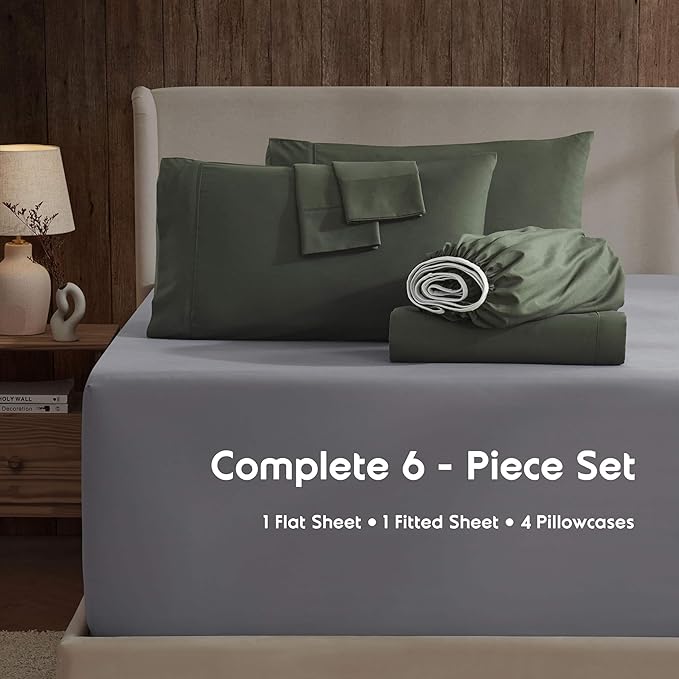 Nestl Extra Deep Queen Sheet Set - 6 Piece Breathable & Cooling Sheets - Hotel Luxury Bedding Set w/18-24 Inch Deep Pockets - Easy & Secure Fit - Super Soft, Wrinkle Free & Comfy - Olive Green