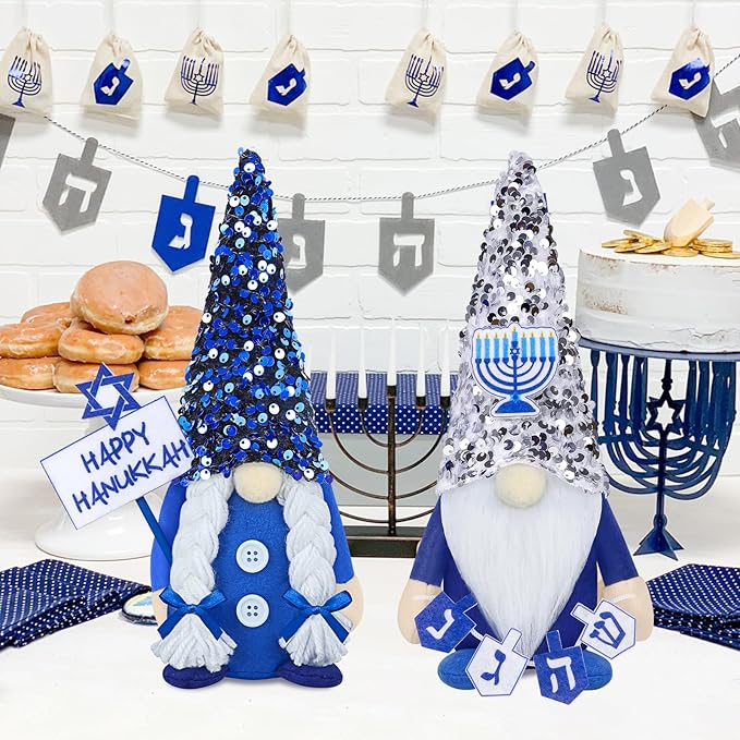 Tifeson Hanukkah Decorations for Home Indoor, 2 Pack Mr & Mrs Hanukkah Gnomes Plush, Hanukkah Decor Hanukkah Ornaments Chanukah Decorations Jewish Decor