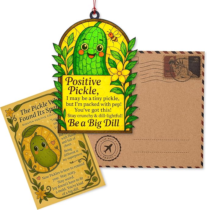 Christmas Ornament Positive Quotes for Pickle Gifts for Women, Men – Inspirational Suncatcher with Uplifting Quote, Emotional Support Gift for Mom, Teacher, Friend – Birthday, Christmas
