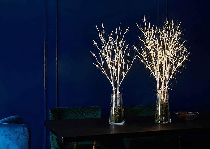 LITBLOOM Lighted White Birch Twig Branches 30IN 150 LED Plug in with Timer and Dimmer, Artificial Tree Branch with Lights for Indoor Outdoor Home Christmas Room Decoration