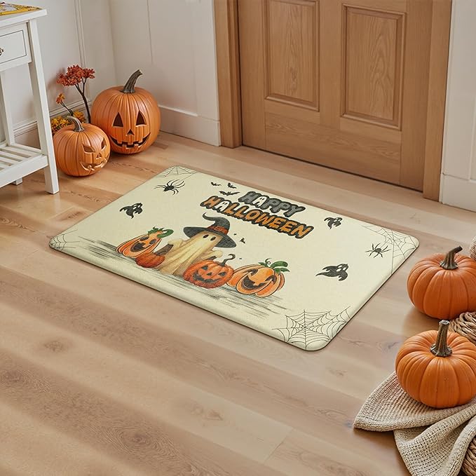 GENIMO Halloween Decorations - Kitchen Mats for Floor, 2PCS Kitchen Rugs, Cushioned Anti Fatigue Mat for Home Decor, Waterproof Non-Slip Comfort Standing Mat for Laundry, 17.3"x59"+17.3"x30", Beige