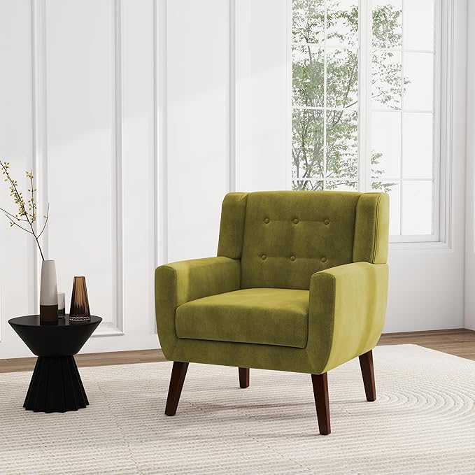 UIXE Accent Chairs Set of 2, Velvet Upholstered Armchair for Living Room, Modern Club Arm Chairs Comfy Single Sofa Button Tufted Bedroom Reading Seat - Green