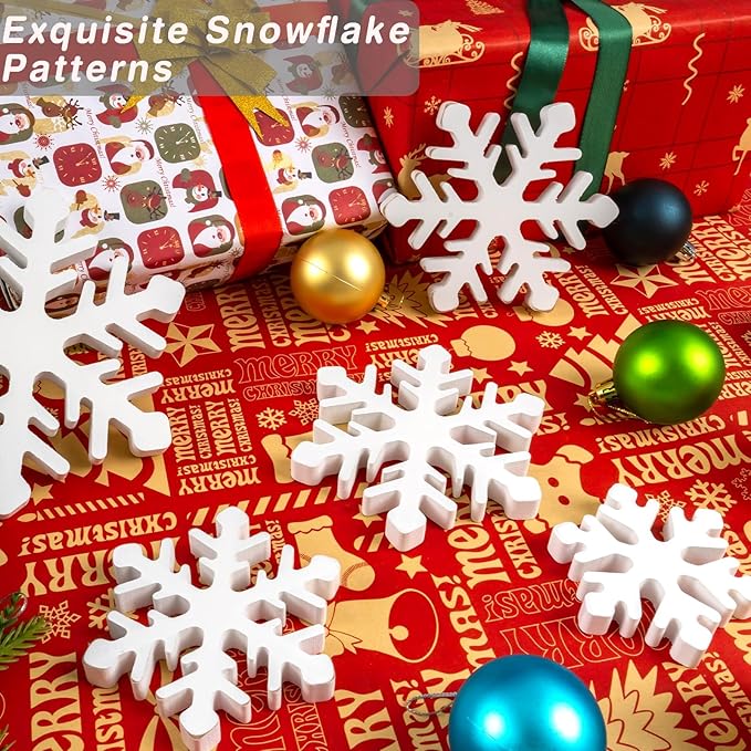 5Pcs Snowflake Christmas Table Decorations, White Distressed Wooden Snowflakes Tabletop Christmas Centerpieces Winter Farmhouse Tiered Tray Decor for Xmas Holiday Party Supplies Home Mantel Decor