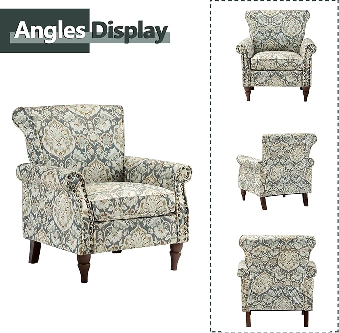 HULALA HOME Modern Wingback Accent Chairs Set of 2 with Wood Legs & Removable Cushion, Comfy Upholstered Armchairs with Nailhead Trim, Floral Pattern Single Sofa Chairs for Living Room Bedroom, Pine