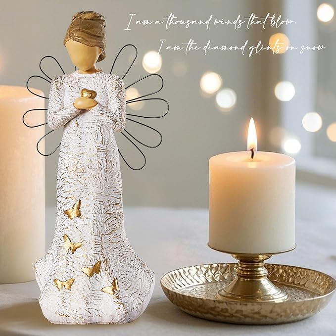 Sympathy Angel Figurines for Loss of Loved Ones Angel Statues Home Decor Serenity Prayer Gifts for Women Resin Sculpted Hand-Painted Figure Bereavement Gift Praying Hands Statue