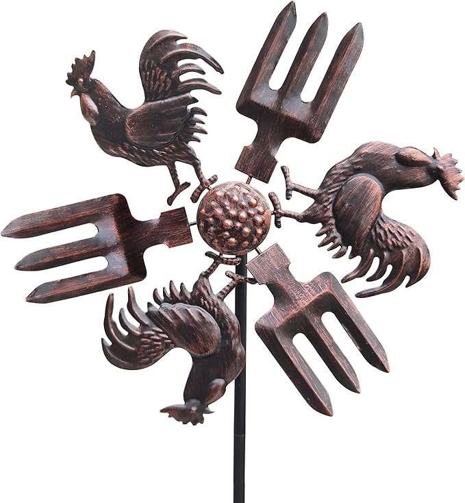 39" Rooster Wind Spinner Garden Stake-Farm Outdoor Metal Stake Yard Spinners-Wind Sculpture Yard Art Decorations for Patio,Lawn & Garden