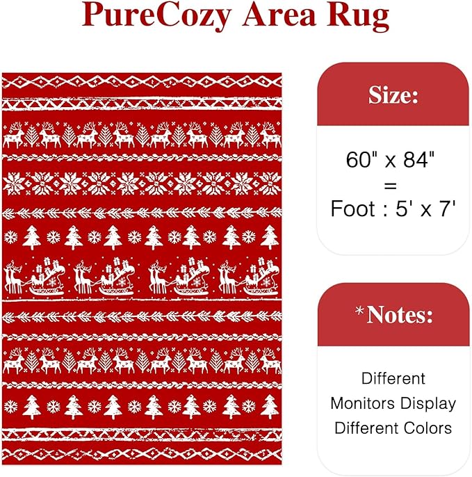 Christmas Area Rug 5x7 Red Kitchen Washable Carpet Xmas Snowflake Holiday Decor Indoor Throw Rug Living Room Soft Low Pile Carpet Non Slip Bedroom Dining Room Office Nursery Bathroom