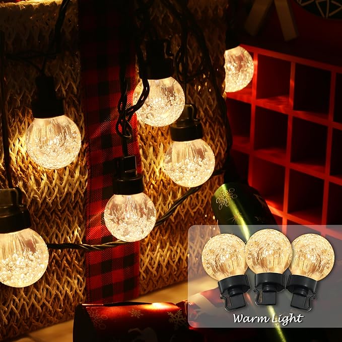 AWQ 20 LED 41FT Globe Ball String Lights, G40 Crystal Bubble Ball Fairy String Lights Plug in with 11 Modes, Timer & Memory Function Extendable for Indoor Outdoor Christmas Home Decor (20)