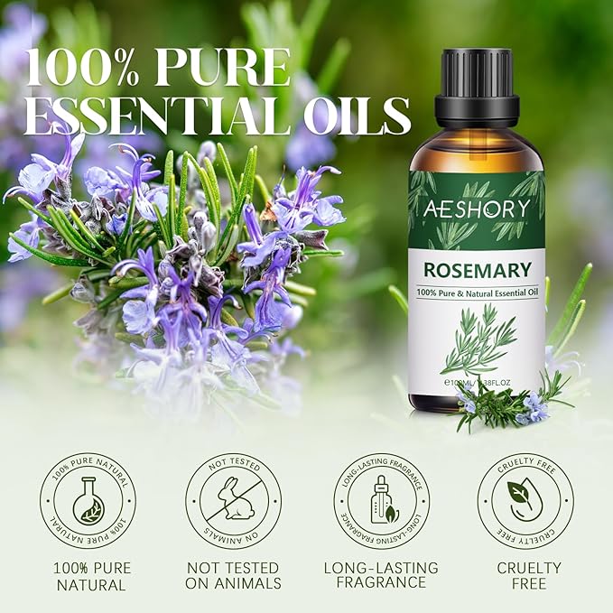 Rosemary Essential Oils 3.38FL.OZ - Aromatherapy Essential Oils for Diffusers for Home, Rosemary Scented Oils for Massage, Soap Candle Making