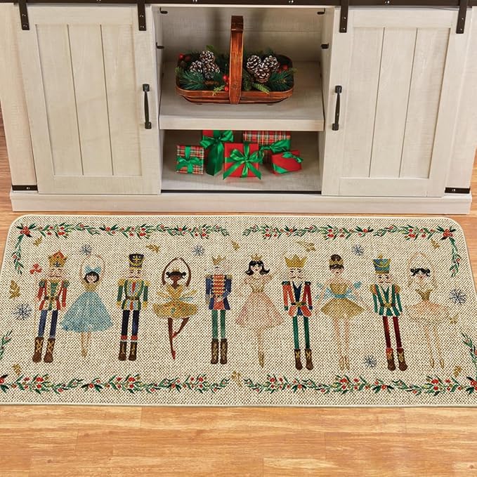 Artoid Mode Watercolor Nutcrackers Merry Christmas Welcome Decorative Doormat, Seasonal Winter Low-Profile Rug Switch Mat for Indoor Outdoor 24x59 Inch