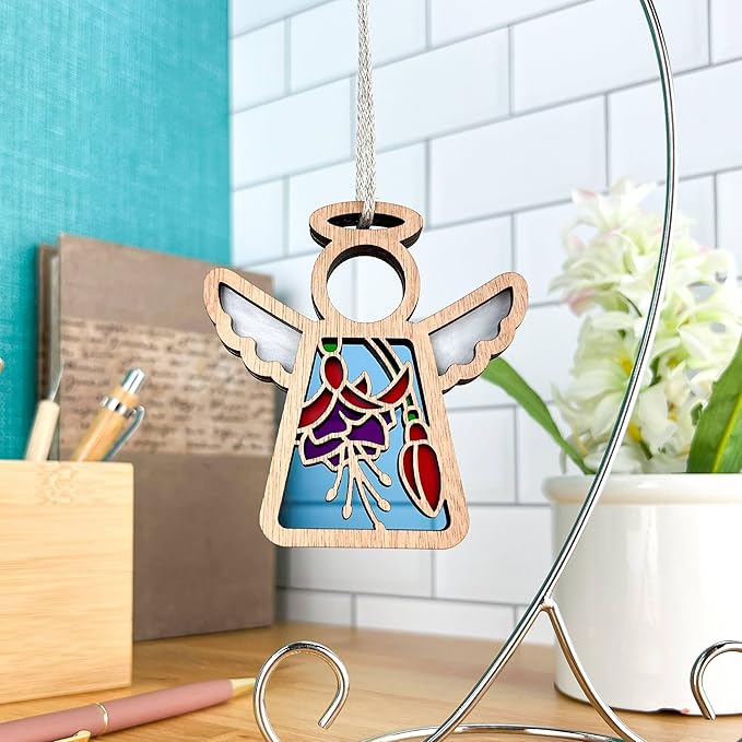3.5" (H) Fuchsia Christmas Ornaments - Hanging Suncatcher Indoor - in Loving Memory Keepsakes - Flower Angel Figurine