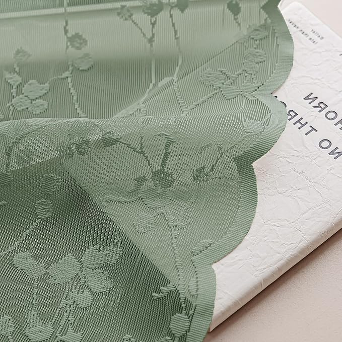 Sage Green Lace Semi-Sheer Curtains 2 Panels – Vintage Branch Pattern for Bedroom/Kitchen, Rustic Privacy Light Filtering Rod Pocket Drapes, Elegant Chic Window Treatments, 52W x 45L Inch