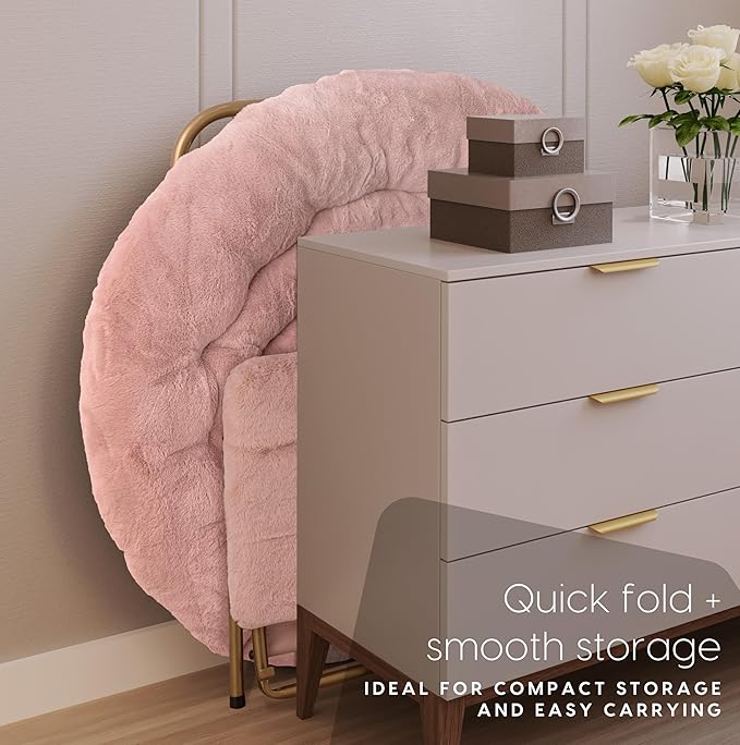Milliard Cozy Chair with Footrest Ottoman/Faux Fur Saucer Chair for Bedroom/X-Large (Pink)