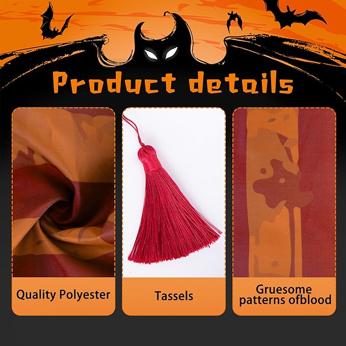 Wehhbtye 2 Pcs Halloween Creepy Table Runner, Bloody Striped Evil Circus Tablerunner with Tassels, Horror Table Decoration for Halloween Themed Party Supplies