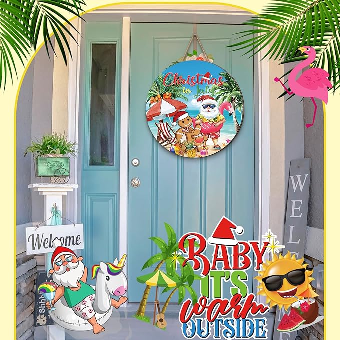 Blosssound 3 Pcs Door Decorations Front Hanging Door Sign Hanging Ornament Wooden Wall Sign Hanger for Celebrations Farmhouse Home Living Room Party Supplies(Tropical)