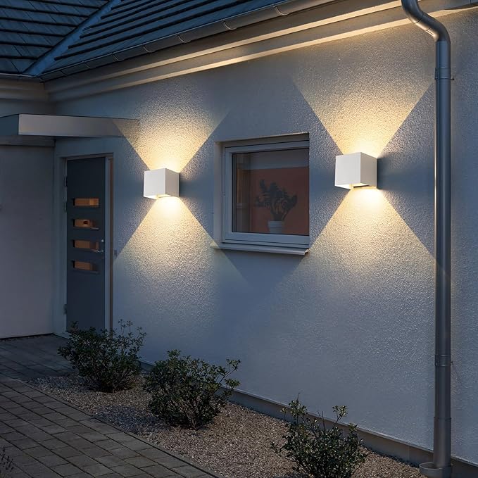 White Wall Sconces Set of Two,3 Color Temperatures Hardwired Up and Down Outdoor Lights,15W Indoor Wall Sconce,4.33 Inch Exterior/Interior Wall Lights for Living Room Bedroom Hallway Porch Yard 2 Pack