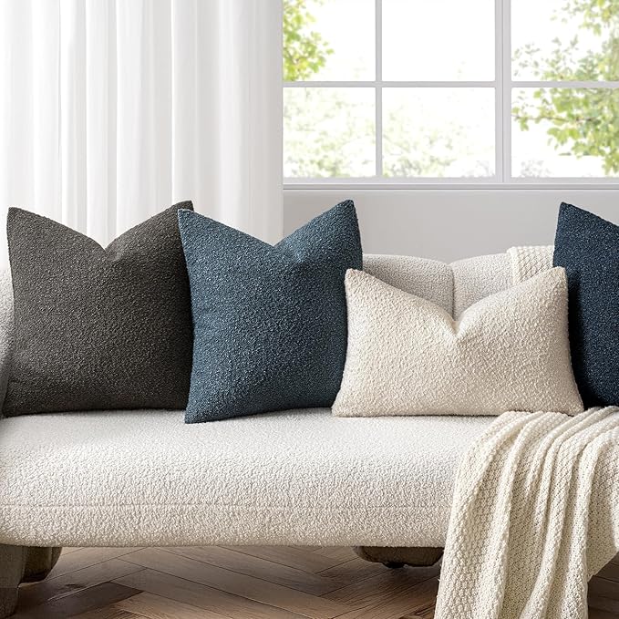 Woaboy Pack of 2 20x20 Inch Decorative Boucle Throw Pillow Covers Textured Square Pillowcaes Accent Solid Cozy Soft Cushion Covers Home Decor for Sofa Couch Living Room Home Decor,Dark Coffee