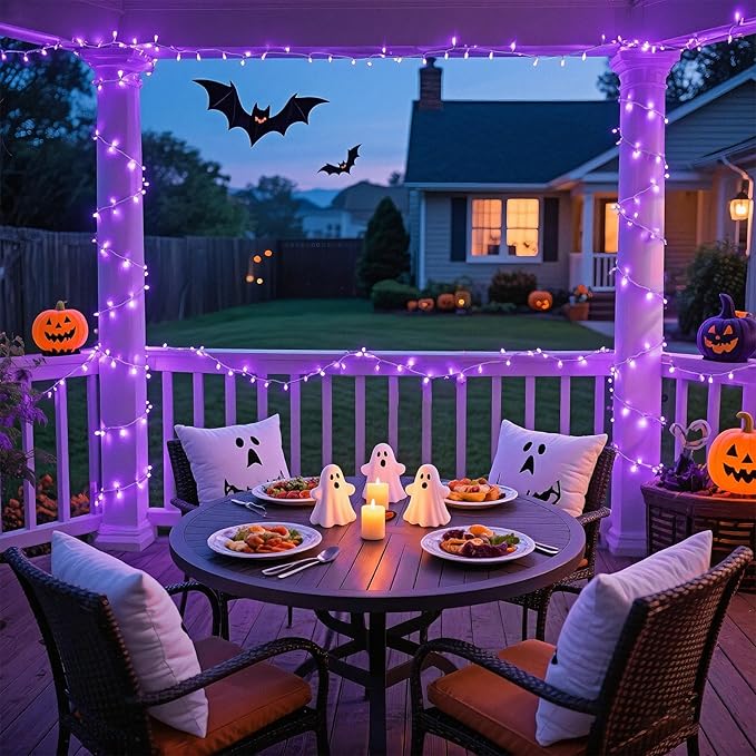 JMEXSUSS Purple Halloween Lights Clear Wire, 66ft 200 LED Purple String Christmas Lights Indoor Outdoor Waterproof Plug in for Tree Bedroom Indoor Party Halloween Decorations