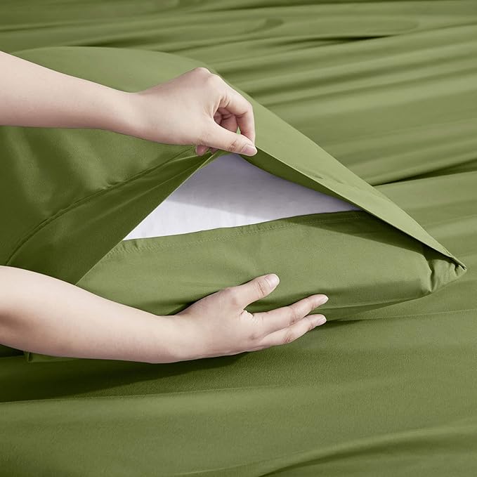 Nestl Extra Deep Twin Sheet Set - 4 Piece Breathable & Cooling Sheets - Hotel Luxury Bedding Set w/18-24 Inch Deep Pockets - Easy & Secure Fit - Super Soft, Wrinkle Free & Comfy - Calla Green