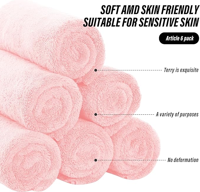 MOONQUEEN 6 Pack Premium Hand Towels - Quick Drying - Microfiber Coral Velvet Highly Absorbent Towels - Multipurpose Use as Hotel, Bathroom, Shower, Spa, Hand Towel 16 x 28 inches (Pink)