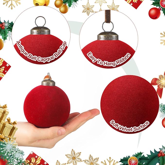 36 Pcs Velvet Christmas Balls Bulk - Flocked Christmas Tree Ball Ornaments Hanging Decoration for Xmas Tree, Wreath, Home or Party Decorations, 2.36", 2.76", 3.15"(Wine Red)