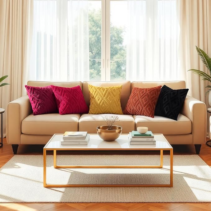 decorUhome Fall Couch Throw Pillow Covers 12x20 Set of 2, Decorative Soft Plush Faux Wool Lumbar Neutral Accent Pillow Covers for Bed Sofa Living Room, Rust