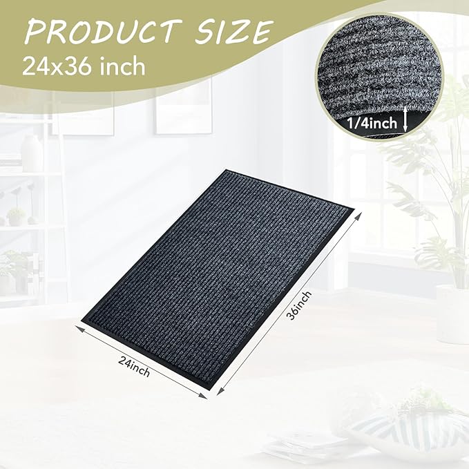 Front Door Mat,2'x3'Indoor Outdoor Door Mat,Heavy Duty Durable Welcome,Commercial Floor Mats Inside Outside Entrance, Waterproof All-Season, All-Weather Non Slip Backing Doormat for Entryway,Black
