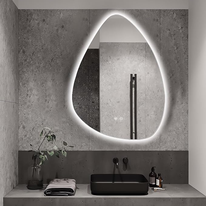Niccy Irregular LED Bathroom Mirror, 30"x40" Asymmetrical Backlit Vanity Wall Mirrors, Frameless Lighted Mirrors for Bedroom, Living Room, Modern Smart-Mirror with Anti-Fog, Dimmable, Memory Function