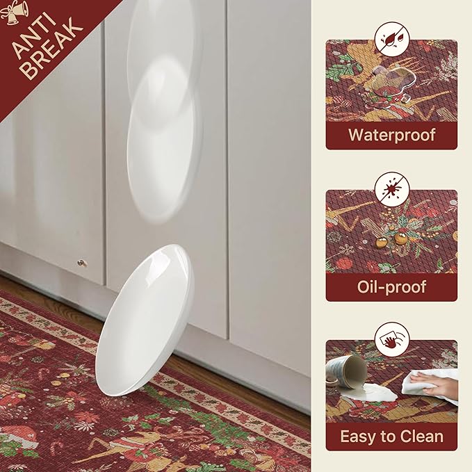 GENIMO Christmas Decorations - Kitchen Mats for Floor, 2PCS Christmas Kitchen Rugs, Cushioned Anti Fatigue Mat for Home Decor, Waterproof Non Slip Standing Mat for Laundry, 17.3"x59"+17.3"x30", Red