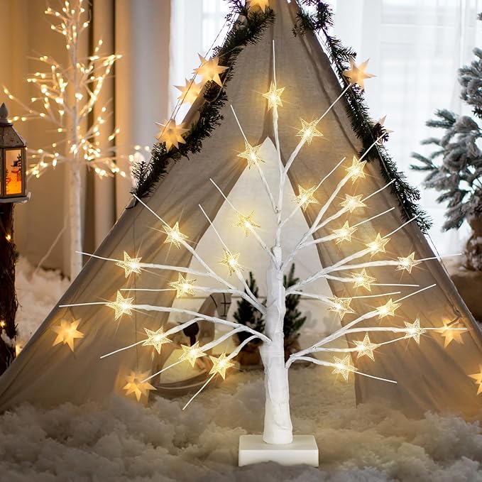 Retisee Star Tree LED Light with 24 Warm White LED Timer USB Battery Operated Christmas Star Lights Indoor Outdoor for Home Table Party Decor