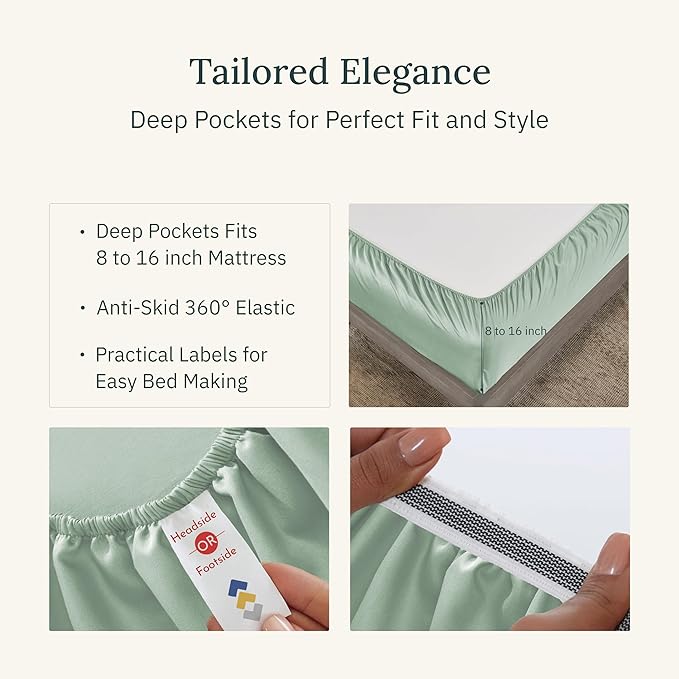 California Design Den Certified Luxury 100% Egyptian Cotton Sheets King Size Set - Deep Pocket Sateen King Bed Sheets for Hot Sleepers, Cool and Durable Luxury Bedding Set - Mint Green