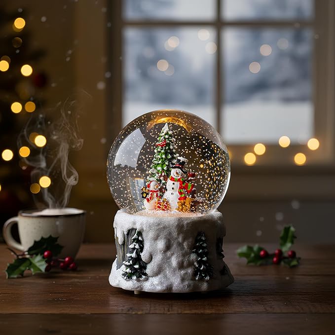 Christmas Snow Globe Lantern Water Glittering Snowman Scene with Music & Timer, USB Lined/Battery Operated Lighted Water Lantern for Christmas Festival Decoration Gifts