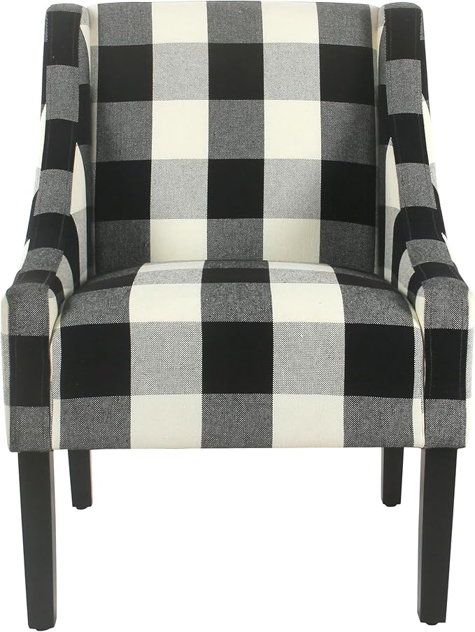 Homepop Home Decor | Upholstered Swoop Arm Accent Chair | Accent Chairs for Living Room & Bedroom | Decorative Home Furniture, Black Plaid