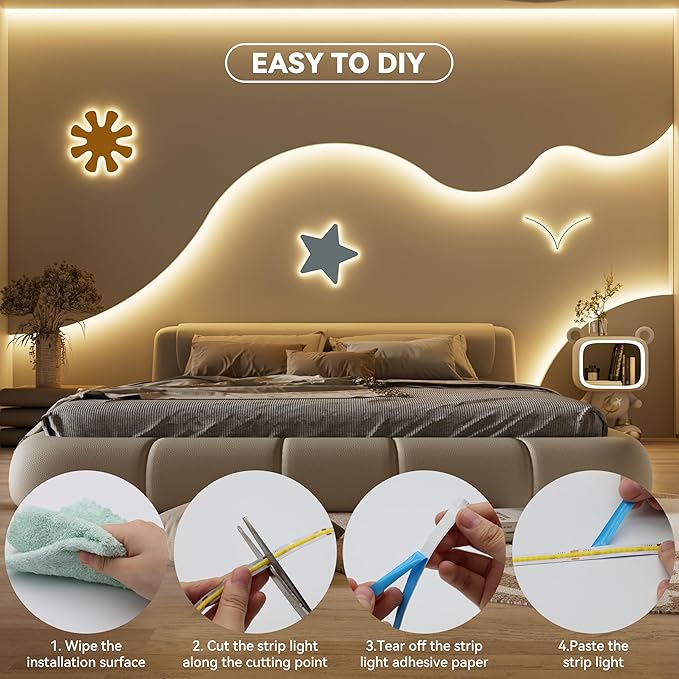 MIWISE COB LED Strip 32.8ft/10m,CRI 90+ Warm White 3000K High Lumen Super Bright Flexible DC24V LED Tape Light,for Cabinet Home Office DIY Lighting Projects(Adapter&Controller NOT Included)