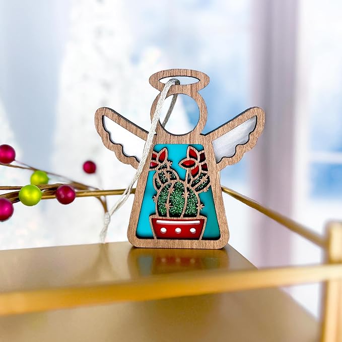 Cactus Christmas Ornament for Small Christmas Tree - Western - Angel in Heaven Memorial Ornament for Loss of Grandfather Grandmother - Desert Decorations - 3.5" (H)