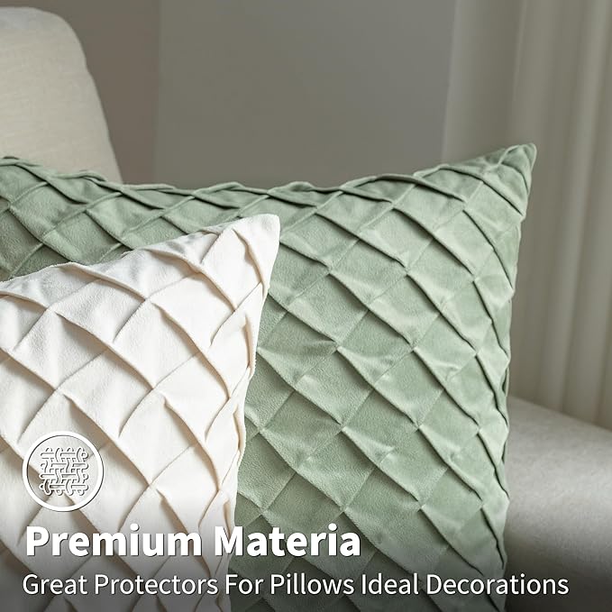 Velvet Decorative Throw Pillow Covers Set of 2, 18x18 Inch Soft Modern Weave Cushion Case, Farmhouse Home Decor Pillowcase for Sofa Living Room Couch Bed Cream White