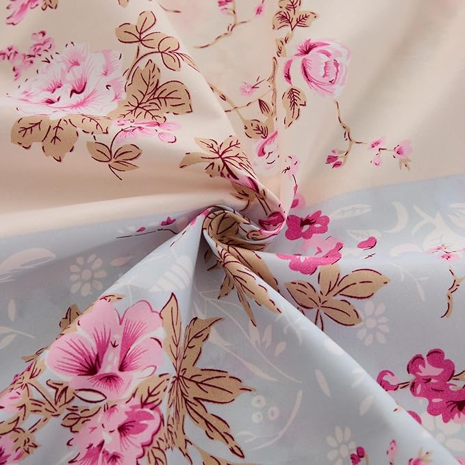 Twin Size Bed Sheets Set Deep Pockets - 6PC Floral Ultra Soft Microfiber Bed Sheets - Easy to Clean, 90 Thread Count Sheets with Fitted Sheet, Flat Sheet & Pillowcases (Beige Floral)
