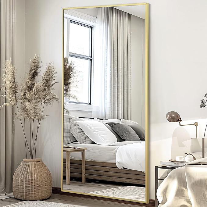 Full Length Mirror, 76"x34" Oversized Floor Mirror Free Standing, Gold Mirror Full Length with Tempered Glass, Large Full Body Mirror for Bedroom Living Room Home Gym