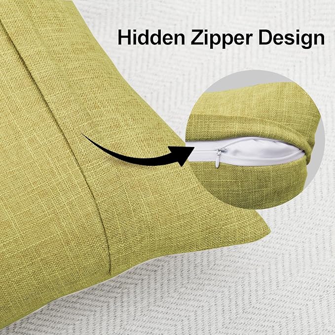 JIUZHEN 20x20 Inch Green Faux Linen Pillow Covers Set of 2, Farmhouse Rustic Decorative Cushion Covers for Sofa Bed, Soft Breathable Washable Zippered Pillowcase