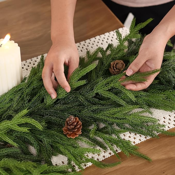 5FT Real Touch Norfolk Pine Garland - Artificial Christmas Garland Fake Green Faux Pine Needles Garland for Table Fireplace Mantle Holiday Home Indoor Outdoor Decor (2PCS)