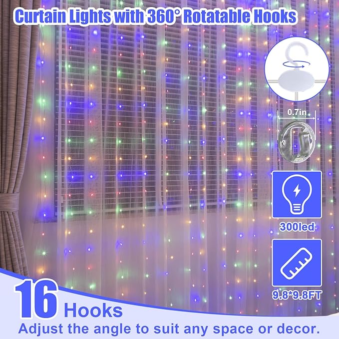 Pixie Curtain String Light with Untangled Wires, Multicolor Curtain Light for Bedroom, USB Powered 8 Modes Remote Fairy Light for Home Wedding Party Decor