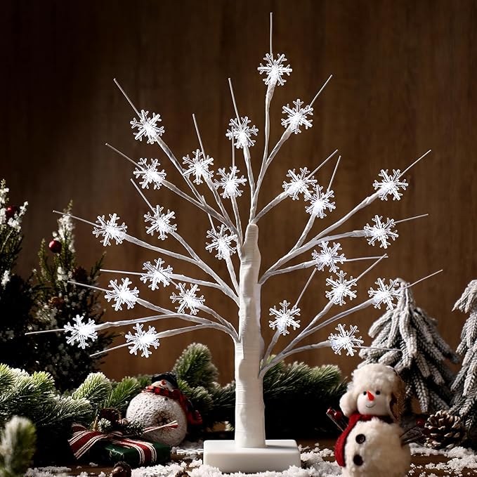 Retisee 1 Pcs Snowflake Tree LED Light with 24 LED Lights Timer USB Battery Operated Christmas Snow Indoor Outdoor for Home Table Party Decor (White Color,Snowflake)