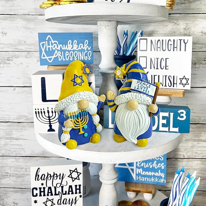 Hanukkah Gnomes Decorations for Home Resin Hanukkah Gnomes Decor for Office Chanukah Decor Indoor Outdoor,Jewish Gifts Idea Menorah Hanukkah Tiered Tray Decor