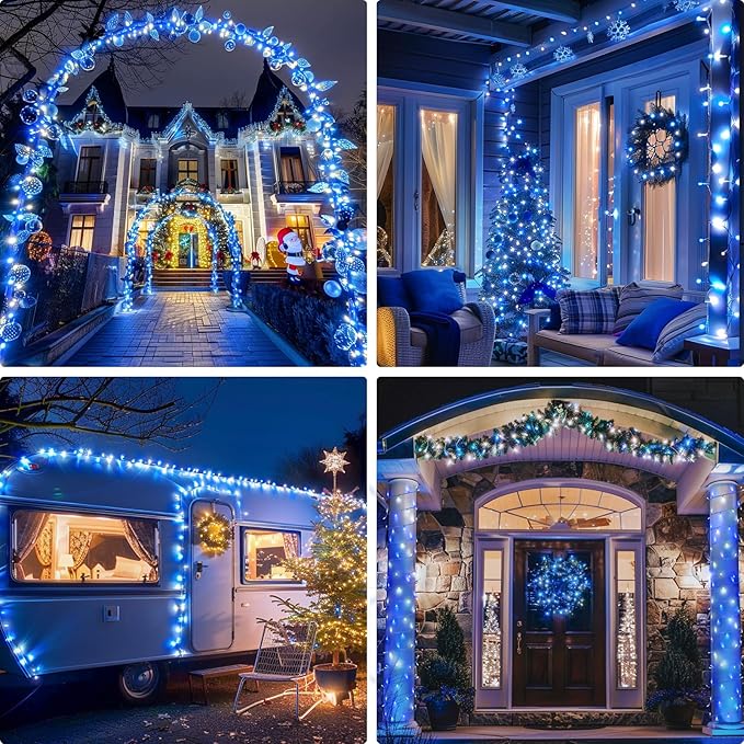 JMEXSUSS 132FT 400 LED Christmas Lights Outdoor Waterproof 8 Modes Indoor String Lights for Outside Blue and White Christmas Tree Lights Plug in for Bedroom Patio Tree Christmas Decorations