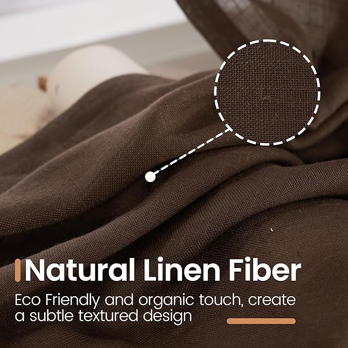 BGment Linen Curtains 90 Inch Length for Living Room, Semi Sheer Brown Long Window Drapes Rustic Textured for Farmhouse Beroom Dining Room Decor Rod Pocket Lightweight, 2 Panels Set, Each 52 Inch Wide