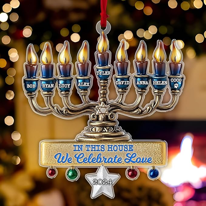 Family Christmas Ornaments - Hanukkah Ornament, Personalized Merry Chrismukkah Jewish and Christian, Hanukkah Ornaments for Tree, Jewish Ornament for Chrismukkah Decorations