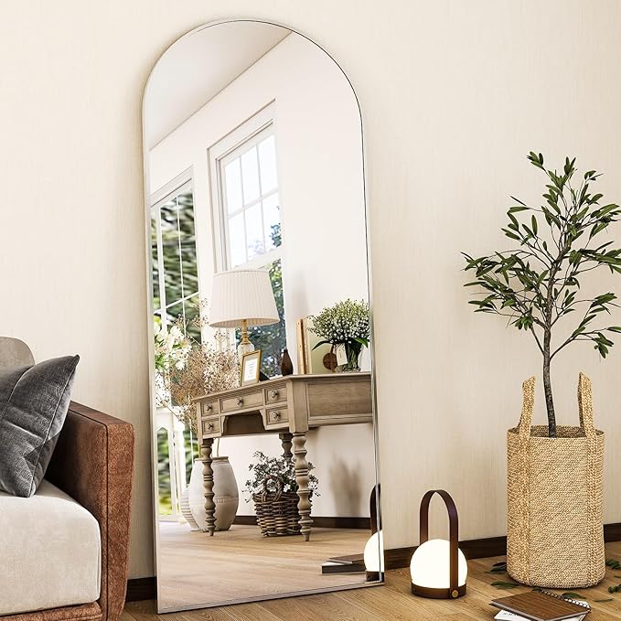 HARRITPURE 56"x21"Full Length Mirror Arch Floor Mirrors with Aluminum Alloy Frame Free-Standing Wall Mounted or Leaning Large Bedroom Dressing Mirror Modern & Contemporary Decor for Home,Silver
